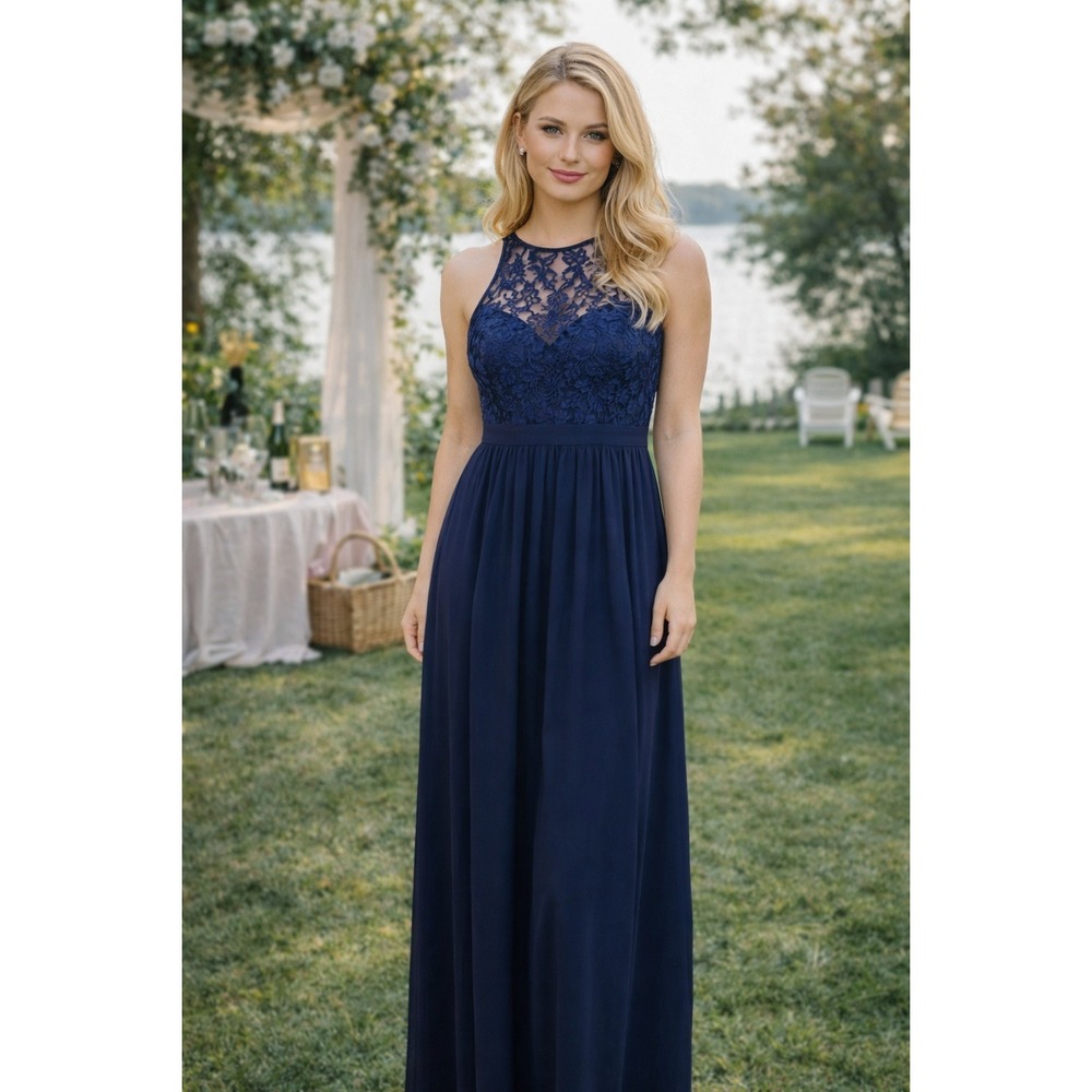 Maniju Dress Womens Small Royal Blue Lace Overlay Long Gown‎ Cocktail Evening
